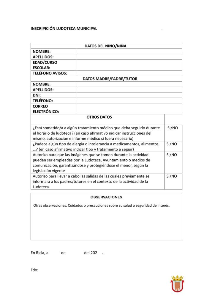 INSCRIPICION LUDOTECA